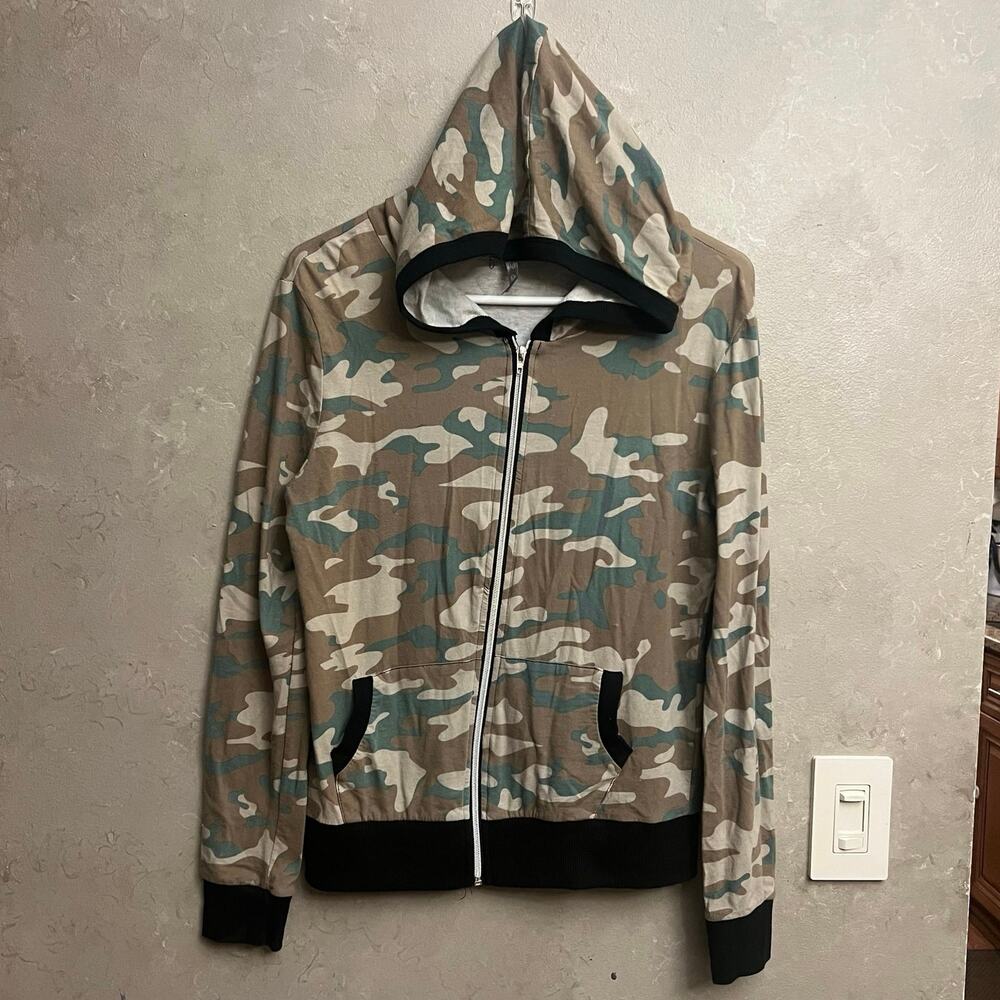 Heart Hips Camo Zip Up Hoodie Jacket Sweater L Camouflage Casual Ribbed - Picture 4 of 9